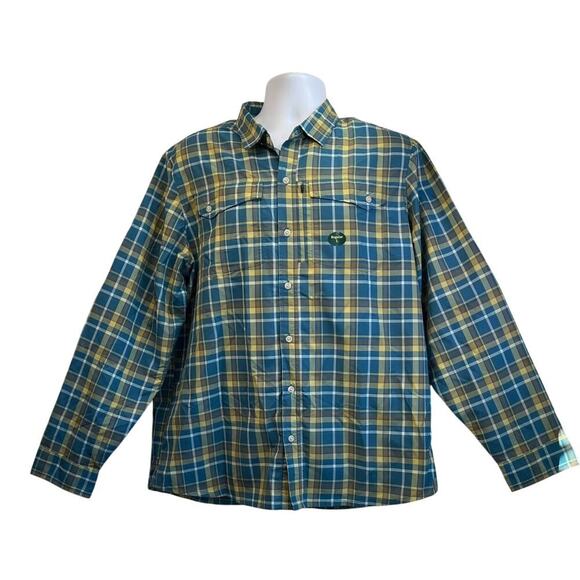 L.L.Bean Mens L Blue/Yellow Checkered Long Sleeves Button Pocket Shirt Preppy - Picture 1 of 12